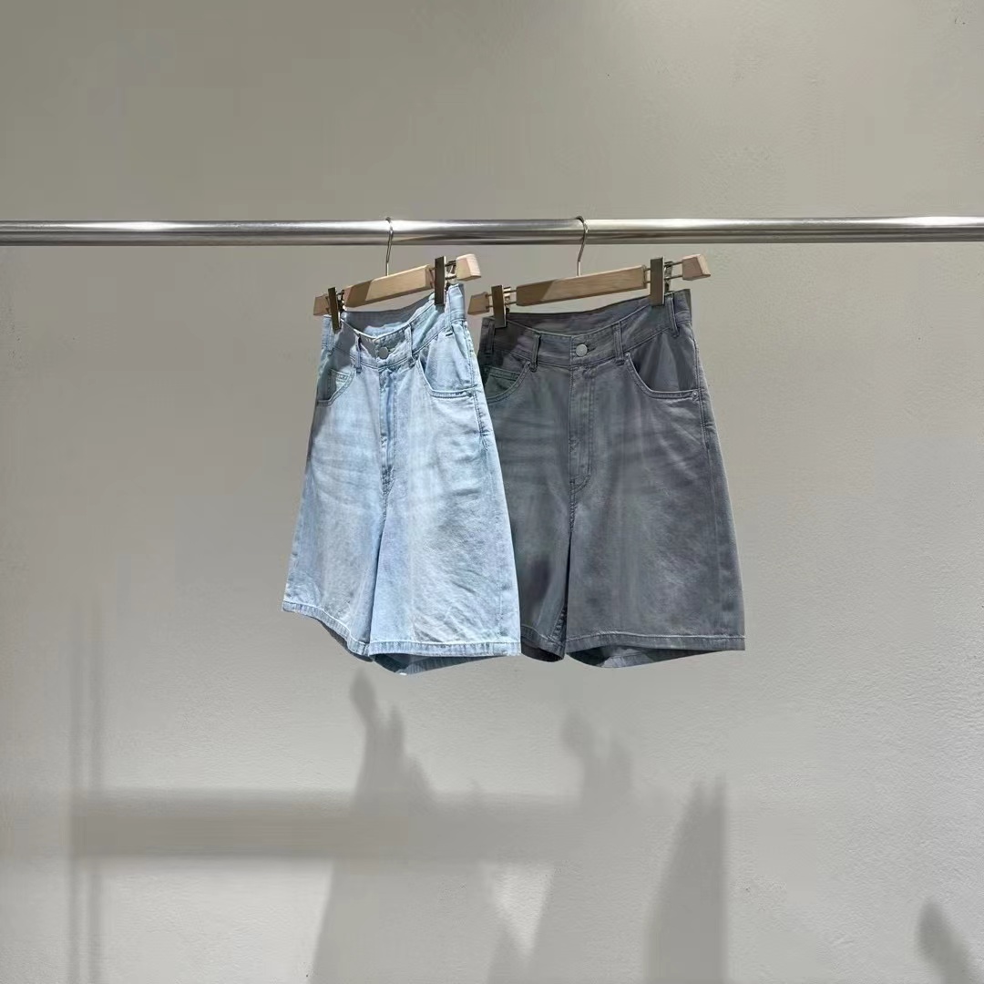现~2025夏季新宽女芯宝韩国代购statement高腰阔腿显瘦牛仔裤短裤