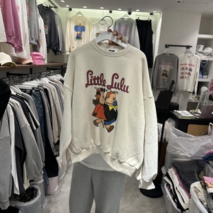 2025冬季 EVE百搭加绒动漫字母图案休闲宽松卫衣 新女芯宝韩国代购