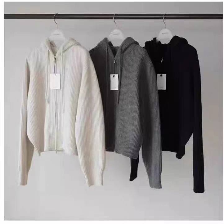 amygrace双拉链连帽针织开衫毛衣