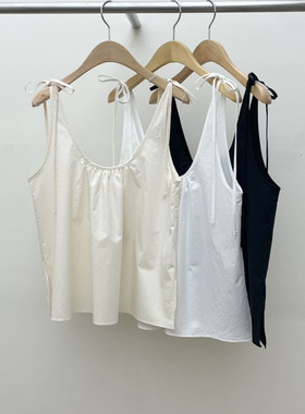 2025夏季新款女芯宝韩国代购COMETE百搭纯色褶皱宽松绑带吊带背心
