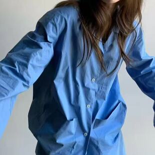 现~2026春季新款女芯宝韩国代购water river休闲宽松纯色长袖衬衫