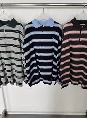 现~2025秋季新女芯宝韩国代购tempting时尚POLO领纽扣条纹长袖T恤