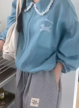 2025春夏新女芯宝韩国代购VENTI娃娃领小狗刺绣微透宽松防晒外套