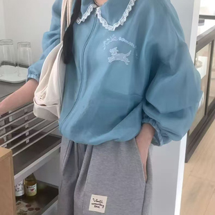 2025春夏新女芯宝韩国代购VENTI娃娃领小狗刺绣微透宽松防晒外套