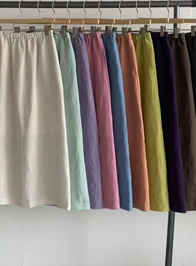 现2025夏新女芯宝韩国代购RIVEROOM百搭纯色直筒松紧腰口袋半身裙