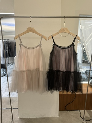 BPLAN蝴蝶结网纱蓬蓬吊带连衣裙