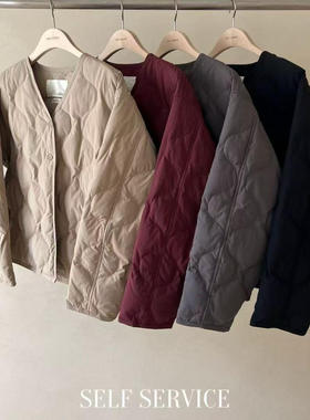 现~2025冬季新女芯宝韩国代购self service百搭V领菱格羽绒服外套