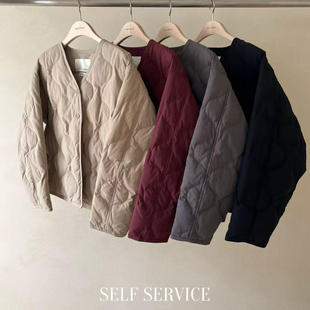 现~2025冬季新女芯宝韩国代购self service百搭V领菱格羽绒服外套