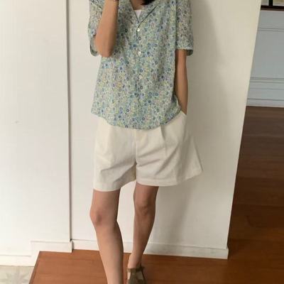 gilli清新小碎花西装领短袖衬衫