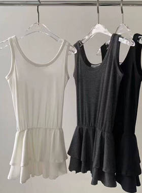 现2025春夏新女芯宝韩国代购pado纯色圆领捏褶拼接荷叶边无袖背心