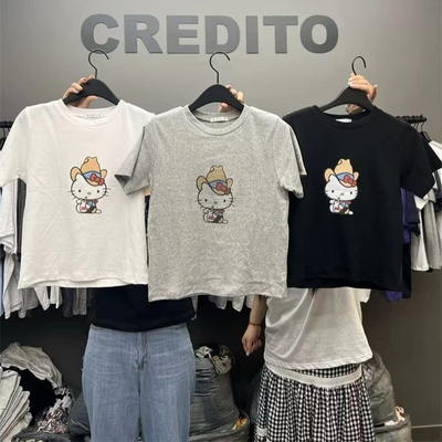 CREDITO时尚帽子KITTY猫短袖T恤