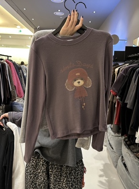 2025冬季新款女芯宝韩国代购credito舒适加厚保暖卡通图案长袖T恤