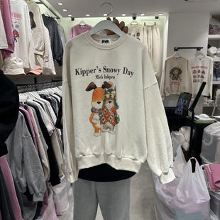 2025冬季 EVE舒适保暖加绒卡通字母图案宽松卫衣 新女芯宝韩国代购