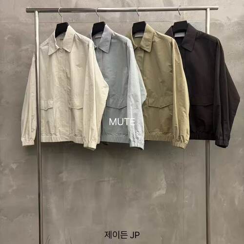 mutee松紧下摆拉链翻领夹克外套