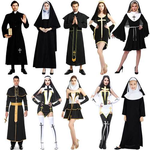 Halloween nun costume, adult cosplay performance costume服