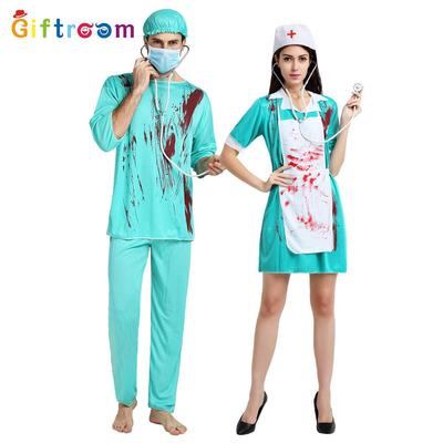 Halloween funny terrifying doctor nurse uniform with blood