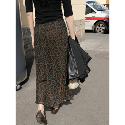 时简商贸有限公司 复古回潮 薄纱豹纹显瘦鱼尾裙 橡筋腰轻盈自在