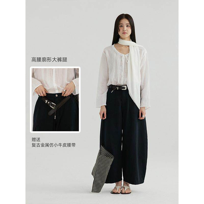 时简 梨形天菜 高腰廓形遮肉显瘦送皮带工装裤春新款休闲裤90220