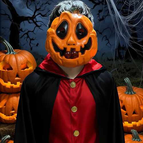 Halloween Full‑Face Pumpkin Horror Mask 南瓜全脸 cos 面具