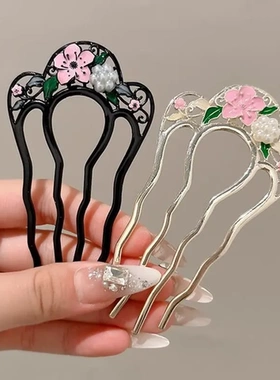 盘发神器发簪头饰珍珠簪子发钗发饰新款u型插梳2025女中式高级感
