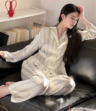 小众轻奢 夏季冰丝睡衣套装女卡通熊猫印花高级感家居服长袖长裤