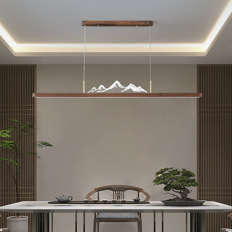 北欧长条餐厅吊灯现代简约茶室禅意胡桃木办公室灯具日式餐桌吊灯