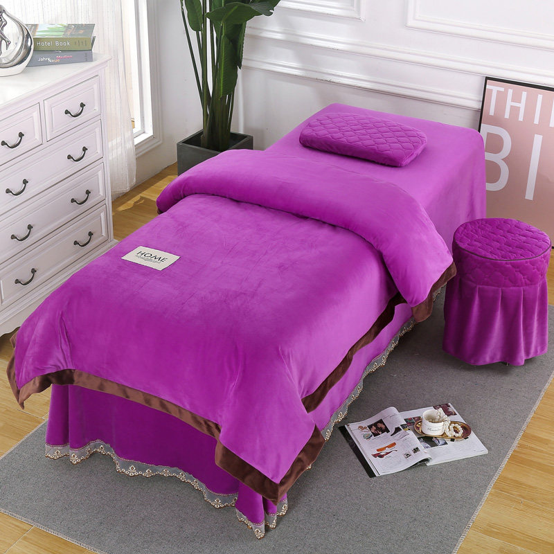 美容床罩四件套按摩院通用床单套水晶绒加厚保暖欧式简约LOGO定制