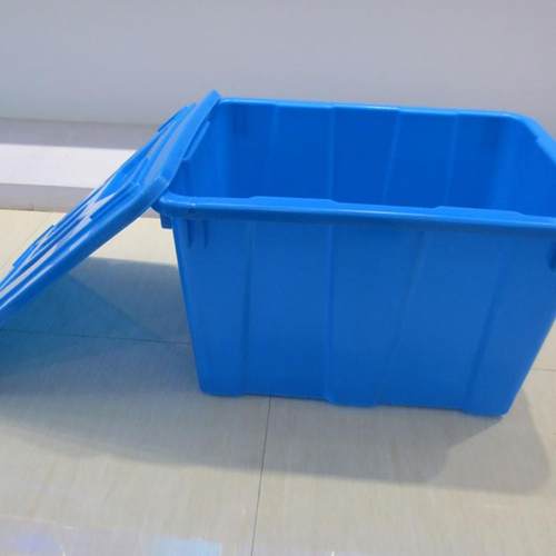 红蓝白色塑料水箱 注塑密封方箱 可带盖套叠周转箱纺织布料