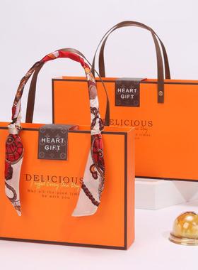 橙色丝巾手提蛋黄酥包装盒6粒装80克中秋月饼礼盒空盒伴手礼盒子