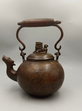 古韵斋 凤嘴狮盖提梁壶铜酒壶摆件 家居装饰工艺品 古玩收藏批发