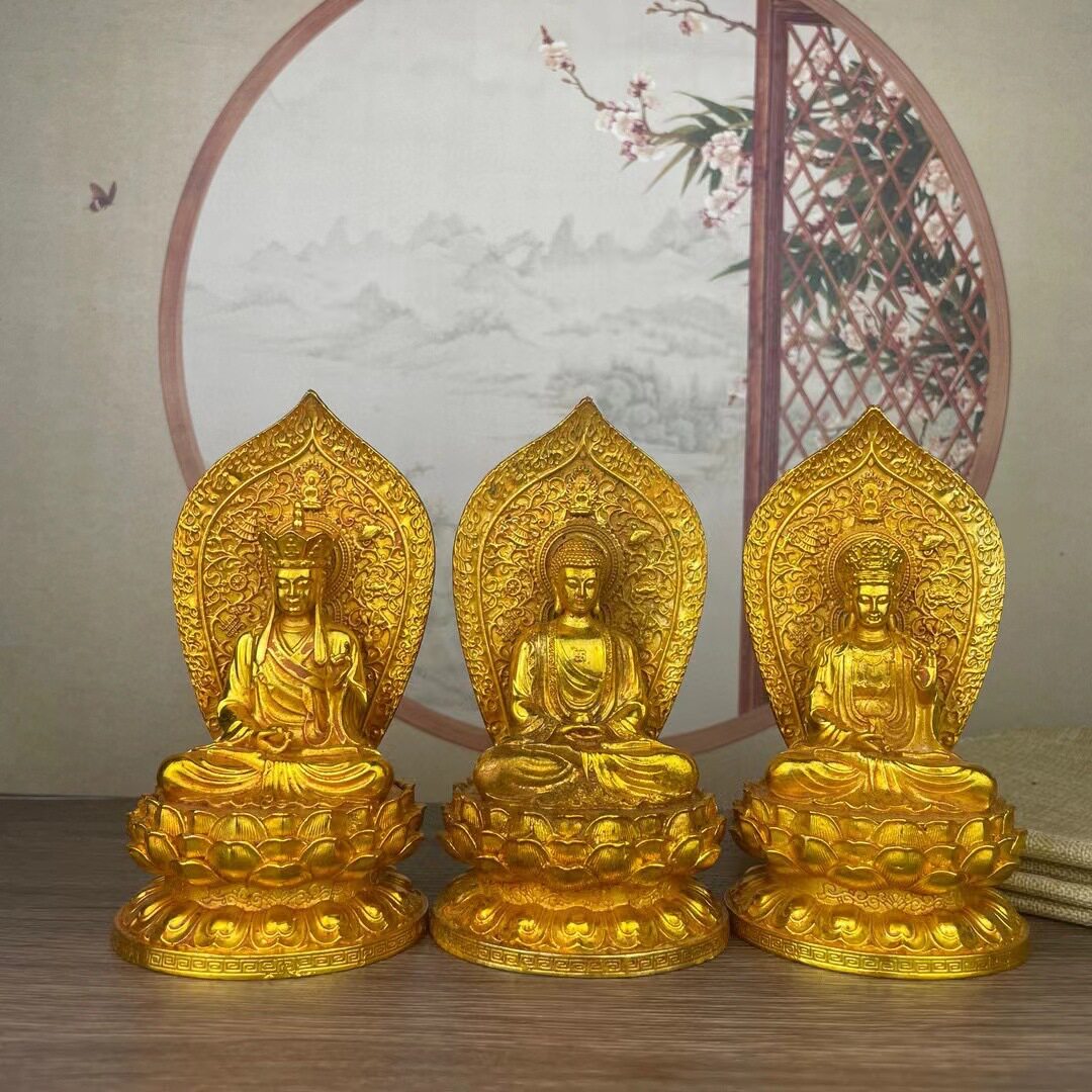 黄铜西方三圣仿古地藏王释迦牟尼佛像家居供奉装饰工艺品创意摆件