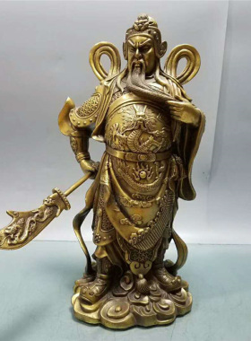 古韵斋 黄铜关公黄铜关公 家居工艺品黄铜摆件风水镇宅福运