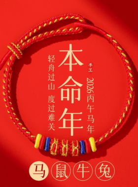 新普陀2026马年本命年手链红绳编织绳红色手绳本命年礼物男女饰品