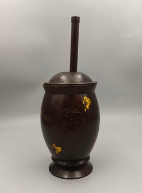 古韵斋仿古铜捣药罐研磨中药用品李时珍图捣药罐家居工艺品摆件