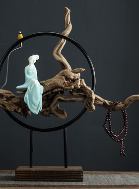 新中式实木根枯木禅意摆件家用熏香风化木茶室客厅家居玄关装饰品