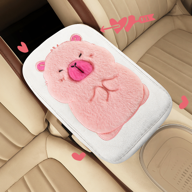 短毛绒冬季汽车扶手箱垫套小熊女中央扶手箱垫专用胳膊垫时尚新款