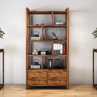 实木博古架新中式胡桃木原木收纳架小型古董茶叶摆件落地置物架