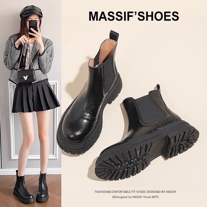 复古厚底马丁靴女2026新款春秋切尔西靴一脚蹬短靴百搭英伦风单靴