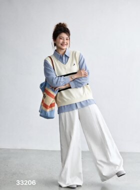 2026新款韩版宽松显瘦百搭针织马甲衬衫两件套大码女装白搭款