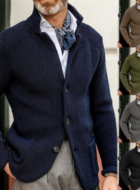 2025秋季新款立领毛衣休闲长袖夹克针织开衫外套男Men's sweaters