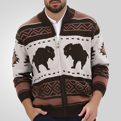 欧美复古提花针织衫男秋冬加厚开衫毛衣外套潮Men knitted jacket