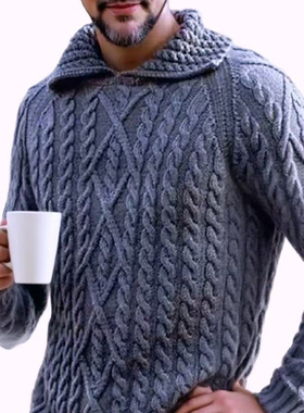 2026秋冬欧美复古套头宽松毛衣男慵懒风针织衫上衣Men's sweater