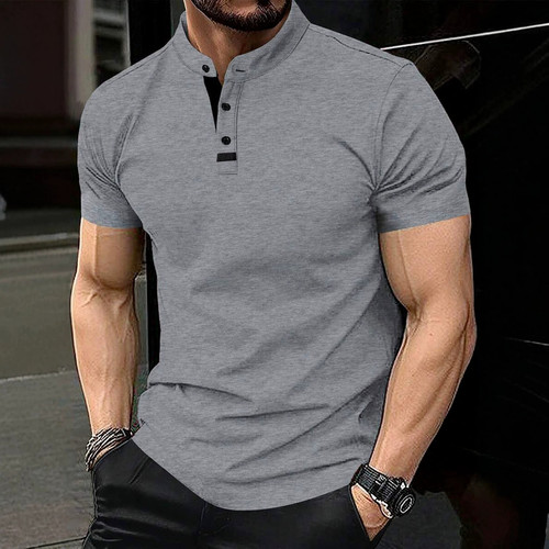 2026新款欧美男士亨利领短袖t恤弹力透气休闲打底上衣Men T-shirt
