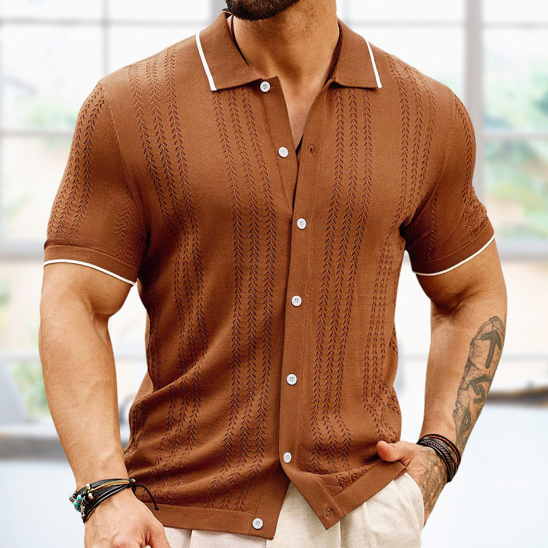 春夏外贸新款纯色翻领短袖针织开衫男薄款商务Polo衫Men T-shirt