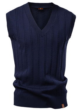 2025秋冬欧美男士V领毛衫背心休闲针织坎肩马甲Men knitted vest