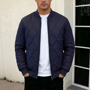 2026冬美式菱形格棒球领棉服男轻薄飞行员夹克保暖外套Men jacket