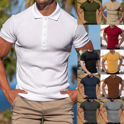 2026春夏外贸男装时尚拼色修身短袖Polo衫翻领拉链T恤Men T-shirt