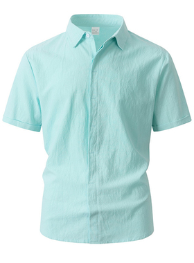 2026春夏外贸男士纯色暗扣短袖衬衣大码宽松休闲衬衫Men's shirts