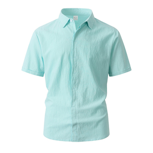 纯色暗扣短袖 衬衣大码 Men shirts 宽松休闲衬衫 2026春夏外贸男士