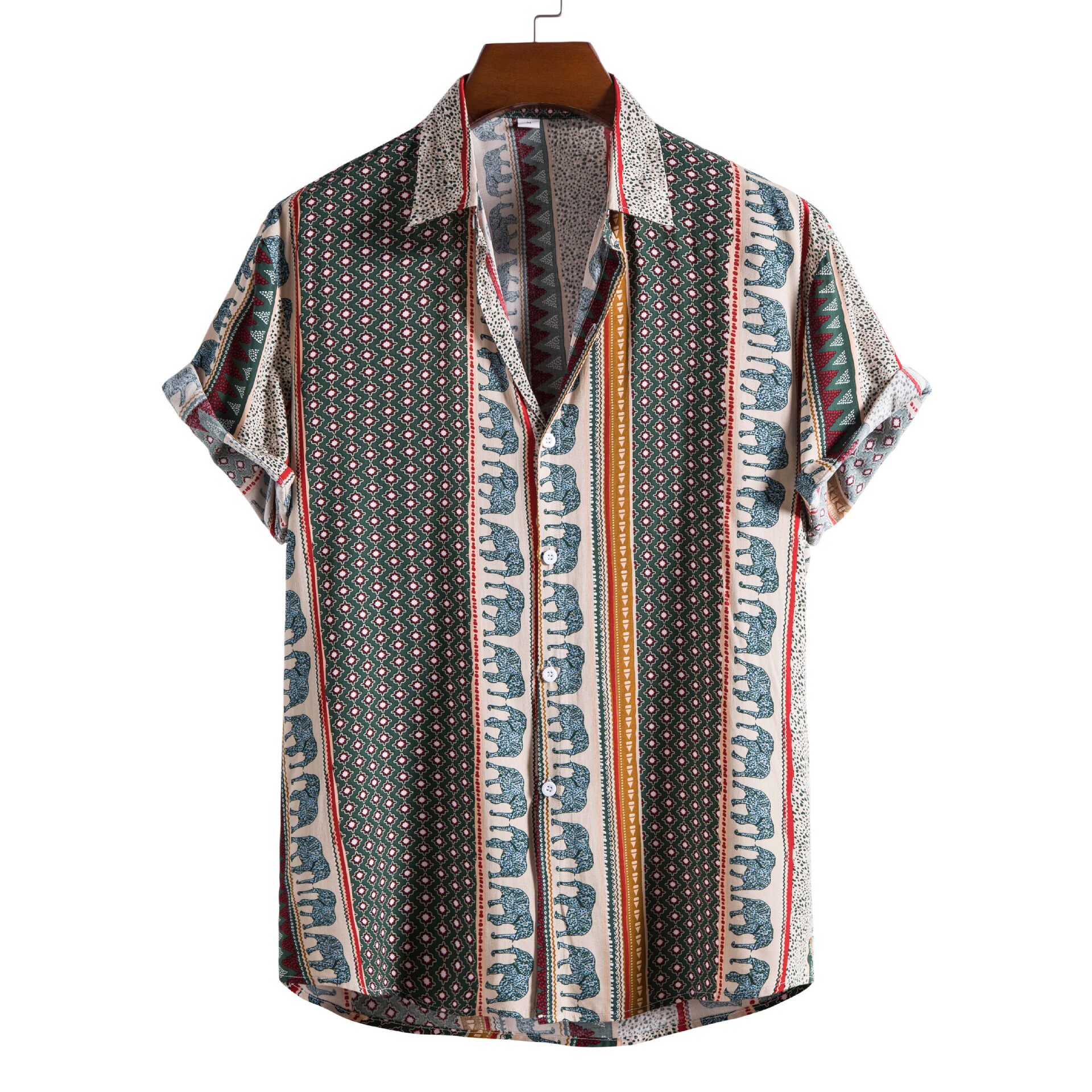 2026外贸男装个性印花直筒休闲短袖衬衣Men short-sleeved shirt